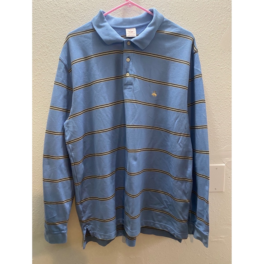 Brooks Brothers Men's XL Long Sleeve Performance Polo Shirt Blue Stripe